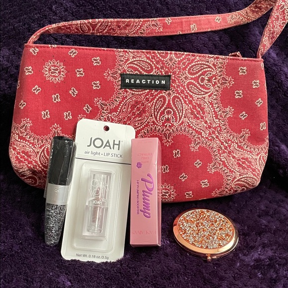 J.O.A. Lipstick, Pocket Mirror,Face Brush,Lip Booster,NEW Reaction Bag GUC - Picture 1 of 10